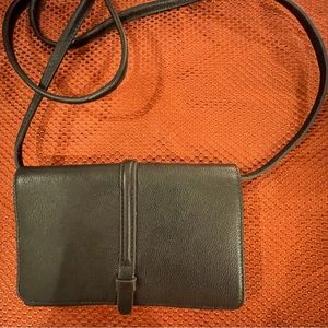 Fossil black leather cross body bag with coin purse and credit card holders.